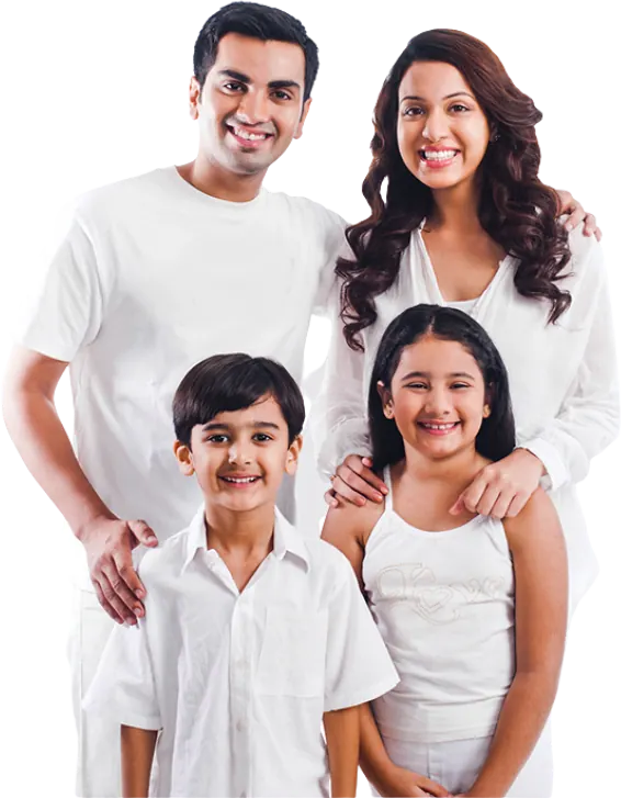 A smiling family of four