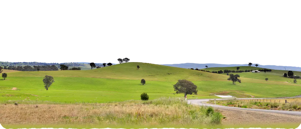 Green countryside under a blue sky
