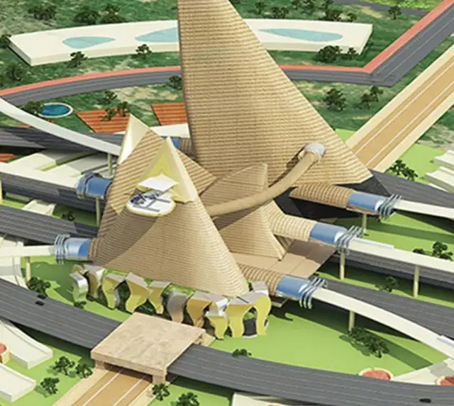 Aerial render of a planned smart city