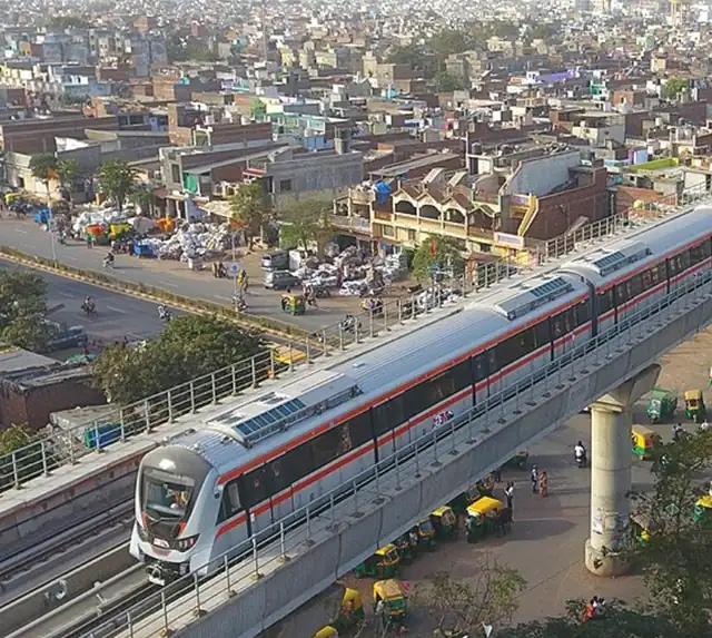 Metro train on an elevated track